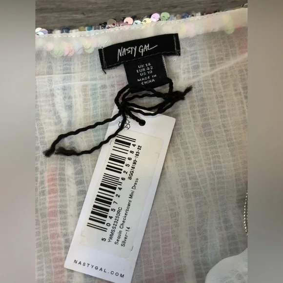 Nasty Gal Multi Color Sequin Checkerboard Mini Dress Sparkly Festival Party Sz10 - Picture 5 of 9